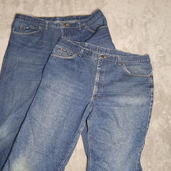 Lot (2) Lee Jeans Mens 42X34 Blue Straight Classic Work USA Made Vtg 80s Denim - Picture 3 of 16